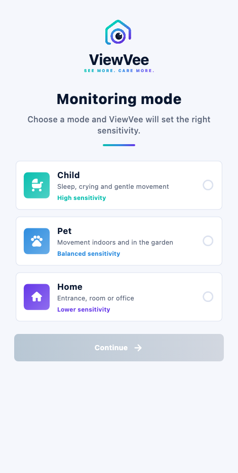 ViewVee monitoring mode screen in English